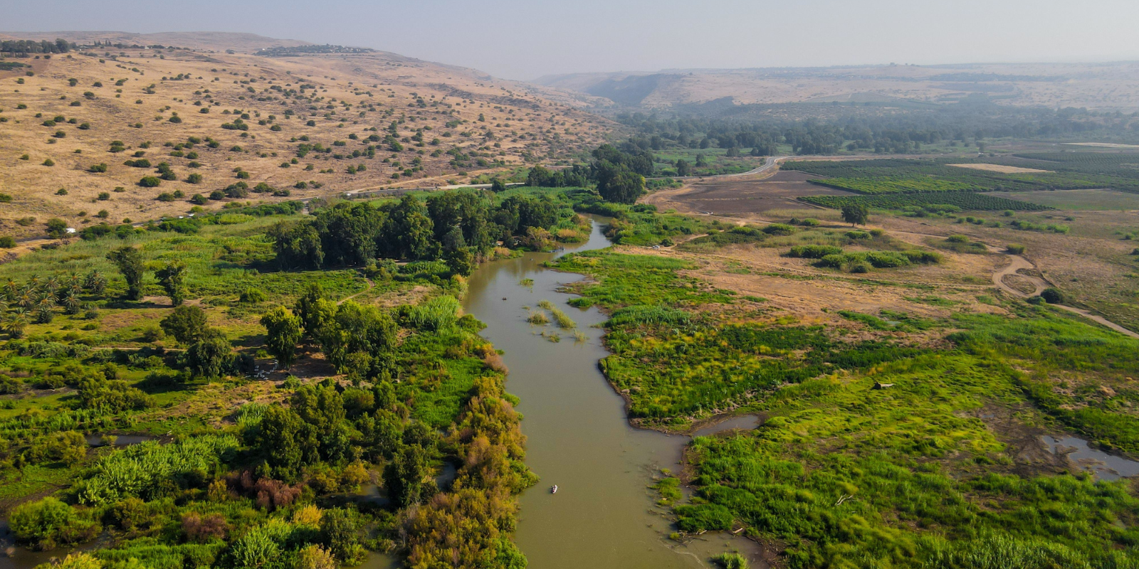 A aerial view of the Jordan River