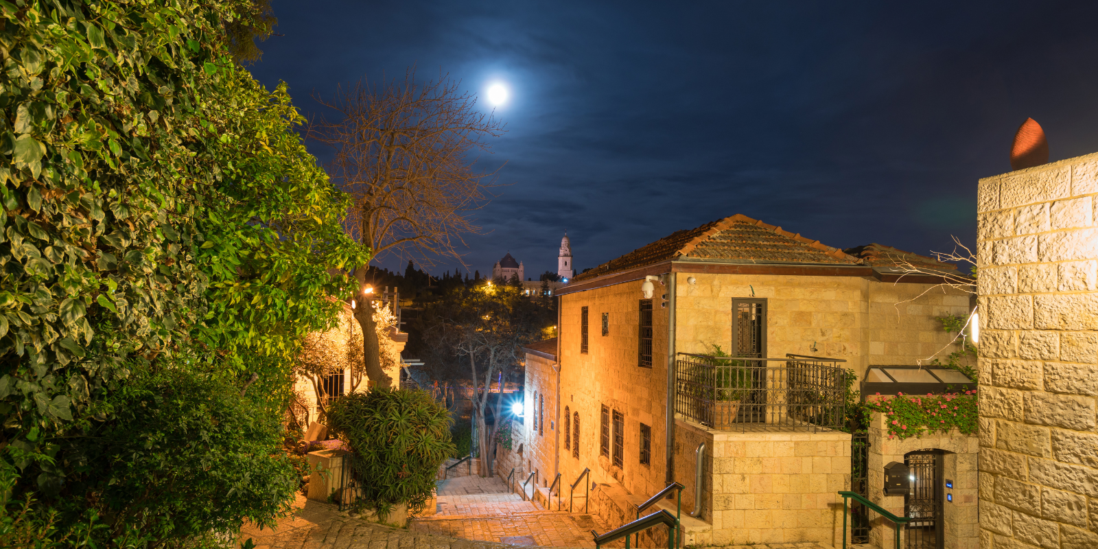 A full moon over the Yemin Moshe neighborhood in Jerusalem (Shutterstock)