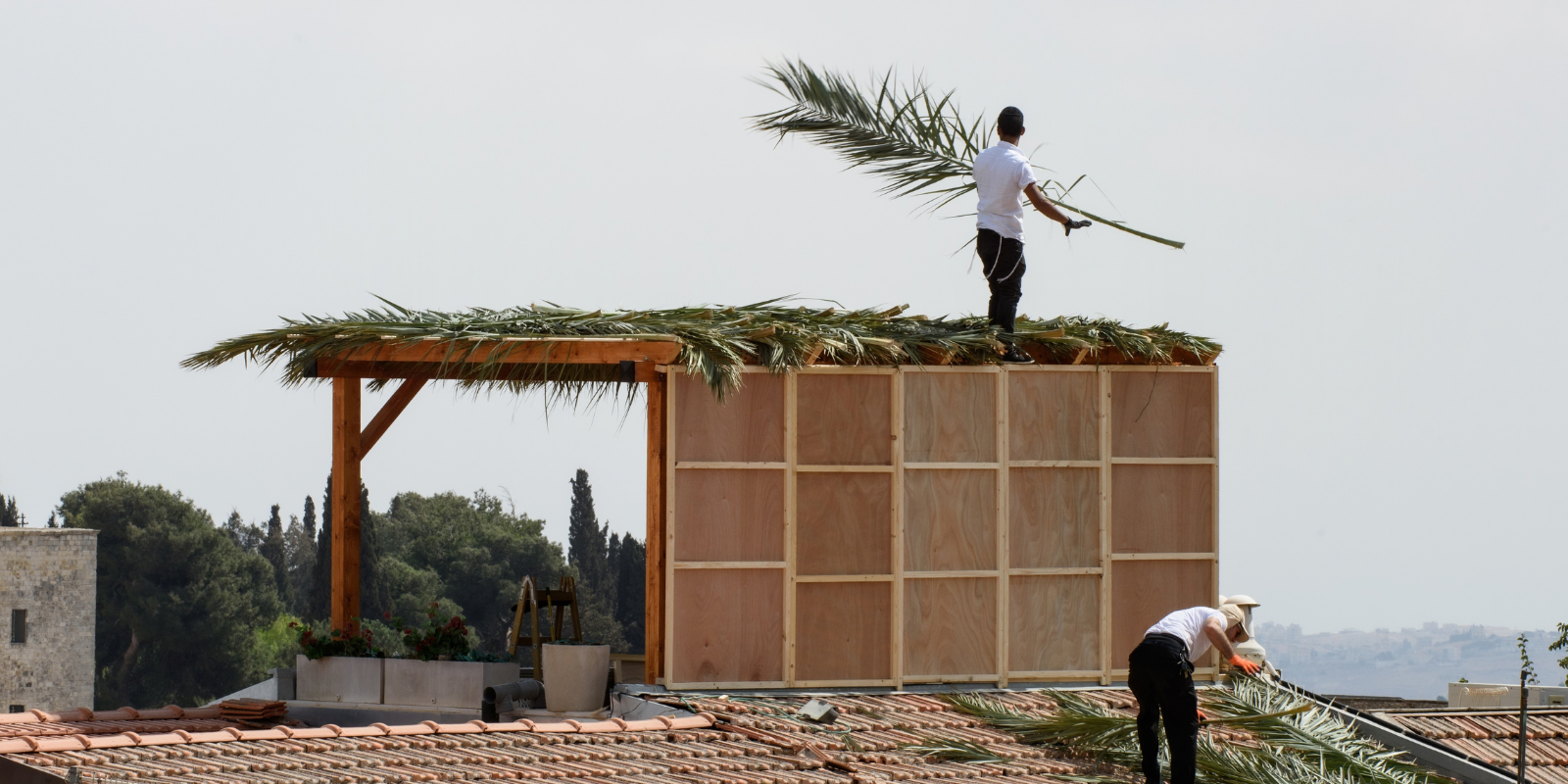 Building a sukkah on a Jerusalem rooftop (Yehoshua Halevi, Shutterstock.com)